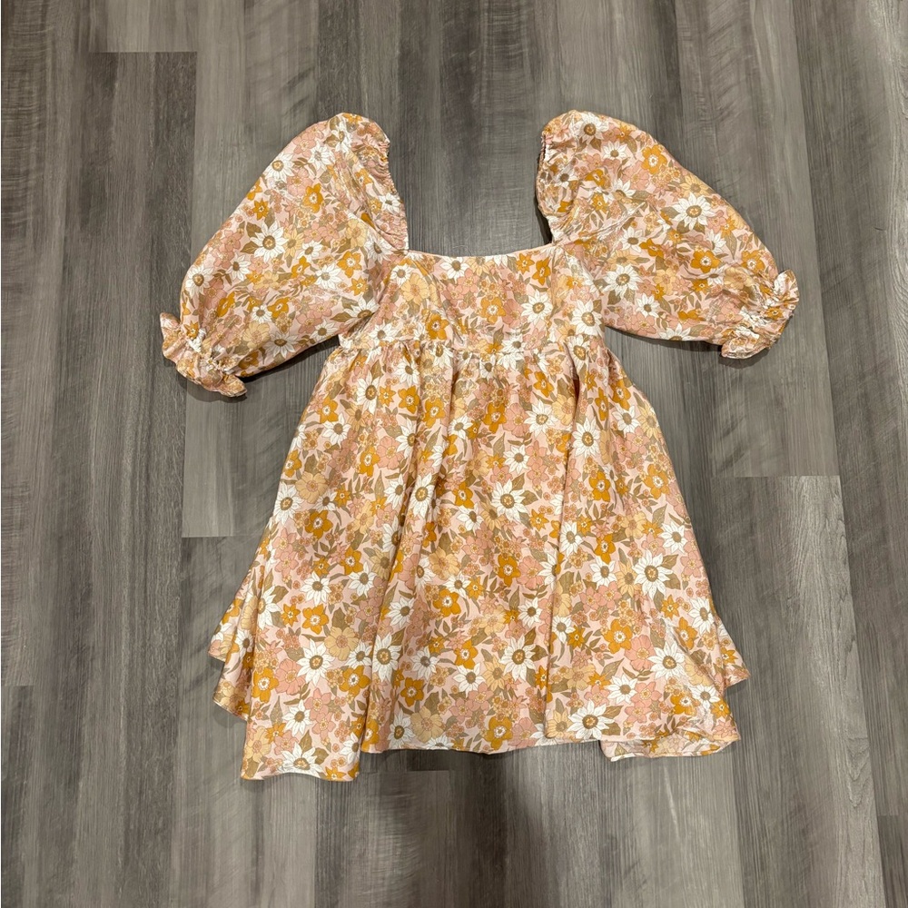 Storia Pink Floral Puff Sleeve Kids Dress